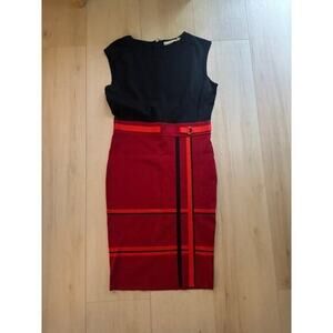 Karen Millen Black Top with Red Plaid Midi Dress